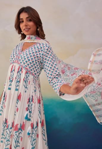 Image of ANNI Designer Women's Rayon Blend Printed Anarkali Kurta with Pant & Dupatta