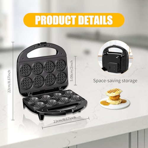 Image of OSTBA Mini Waffle Maker: 750W Powerful Heating, Cooks 8 Waffles at Once, Fast & Even Cooking, Non-Stick & Easy Clean, Compact & Portable for Family Breakfast