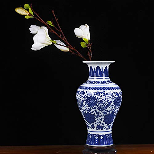 Fanquare Jindezhen Fishtail Blue And White Porcelain Vase,Handmade Twig Lotus Ceramic Vase For Flowers,Small Decorative Vase,11" #TOP4