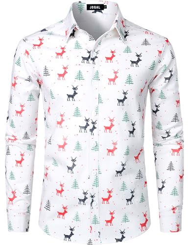 Chemise de Noël JOGAL homme blanche XL idéale pour le repas de réveillon et fêtes de fin d'année