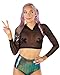 iHeartRaves Sheer Mesh Hoodie Crop Top Shirt (Small, Black)