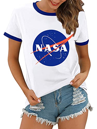 Ezcosplay Women Long Sleeve NASA Pullover Hoodie Space Graphic Sweatshirt with Pocket