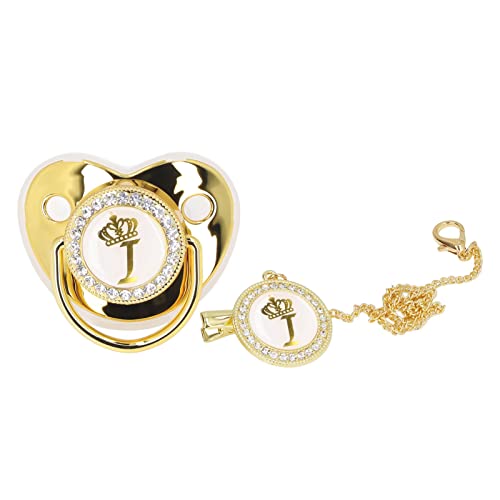 Image of Fashionable Portable Golden Letter Baby Pacifier, Travel-Ready Hygienic Rhinestone Infant Pacifier with Clip (I)