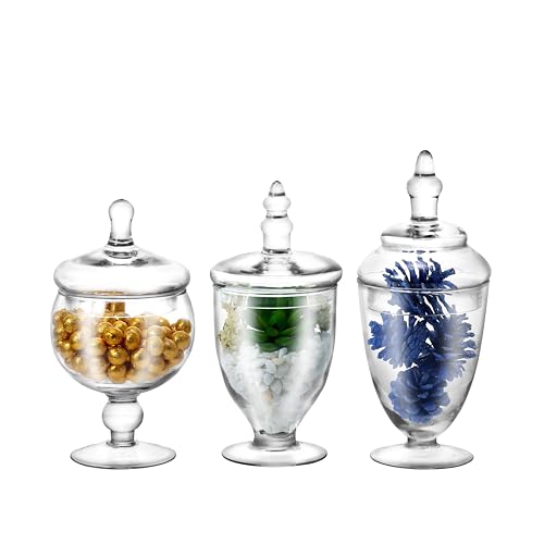 REFSAVER Apothecary Jars Glass Decorative Candy Jars, Buffet Display, Elegant Storage Jar, Decorative Wedding Candy Organizer Canisters 3 Pack