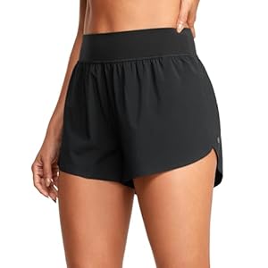 CRZ YOGA High Waisted Dolphin Athletic Running Shorts for Women 3″ High Split Comfy Mesh Liner Gym Workout Track Shorts