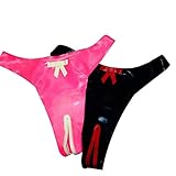 最安!EXLATEXレディースラテックスラバーGストリングTバックブリーフパンティー、ボウとクロッチトリムの下着 (XL, カラーチャートでお選びください)