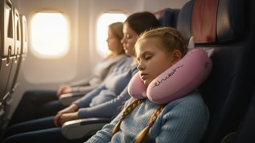 Image of Soft and Comfortable Cartoon Designed U-Shaped Kids Travel Neck Pillow for Airplane Car Flight Head Neck Support for Boys and Girls (Pack of 1, Purple)