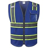 JKSafety Hi-Vis ANSI/ISEA Compliant Reflective Safety Vest for Construction High Visibility PPE for Men and Women Neon Color Safety Apparel for Works (099-Blue, XXL)