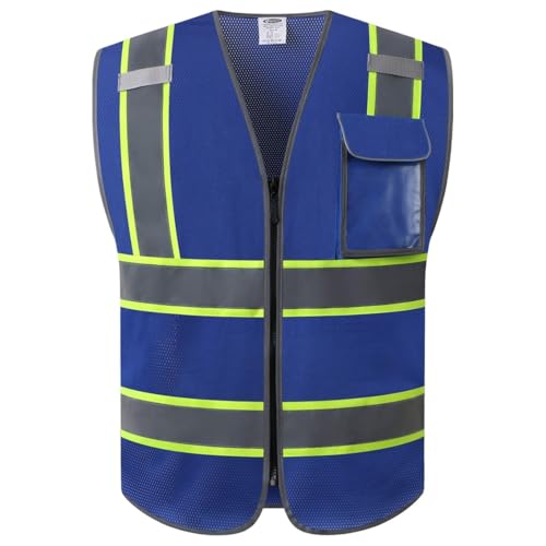 JKSafety Hi-Vis ANSI/ISEA Compliant Reflective Safety Vest for Construction High Visibility PPE for Men and Women Neon Color Safety Apparel for Works (099-Blue, XXL)