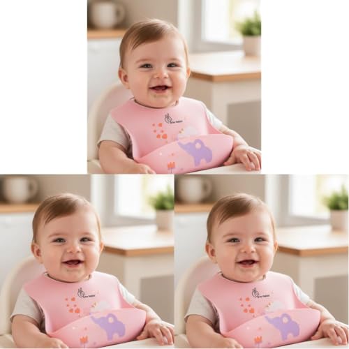 Image of R for Rabbit Safari Silicone Bib for Baby Food Feeding BPA Free, Adjustable Straps Waterproof Built-in Food Pocket Mess Free Ideal for Babies 6 to 36 Months