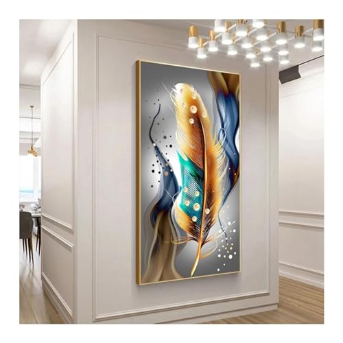 Affiche et impressions sur toile de haute qualité au motif de plumes abstraites dorées 70x140