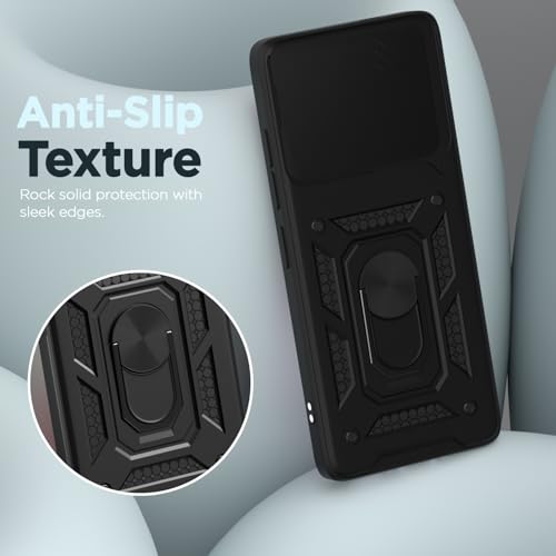 Image of Pikkme Back Cover for OnePlus 15 5G | 360 Protection Case | Sliding Camera Shield Cover & Ring Holder Stand D10 Tough Armor Bumper Case (Black)