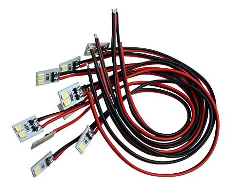 10 unidades de iluminación LED para el hogar, 10 x 10 mm, color blanco, con cable, 20 cm, blanco cálido, blanco frío (5-8 V, luz blanca fría)