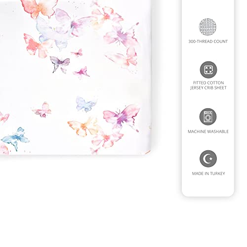 Image of Oilo Crib Sheet, Breathable 100% Turkish Cotton Fitted Jersey, 300 Thread Count, Machine Washable, Fits Standard Crib (28 inch x 52 inch x 6 inch), Toddler Bedding, Girl, Boy, & Neutral Nursery Design, Butterfly