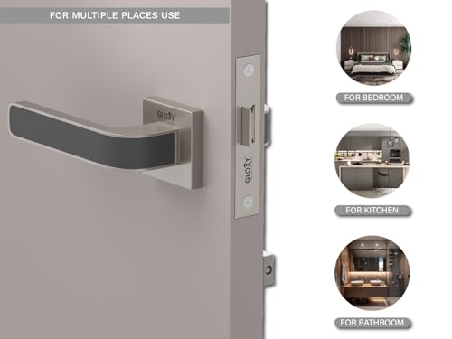 Image of GLOXY Premium Bathroom Door Lock with Satin & Black Finish - Mortise Bathroom Lock for Door with Brass Baby Latch - Heavy Duty Lock for Door with Keyless Plate Handle Set with 2 Years Warranty