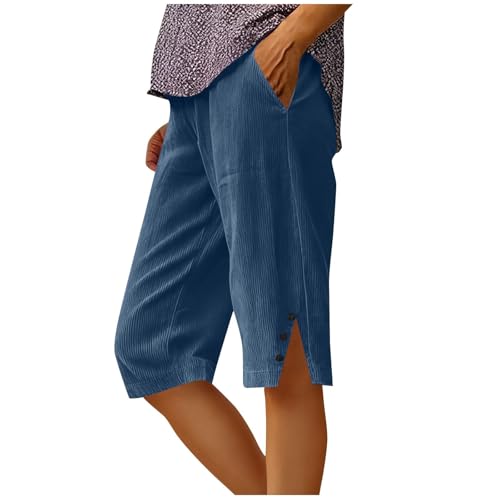 Womens Corduroy Shorts with Slit Hem High Waist Loose Fit Short Pants with Pockets Casual Dressy Summer Beach Trousers