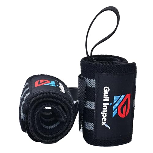 GULL IMPEX Cotton Wrist Wraps – 20” Heavy-Duty Wrist Support with GREY Stripes for Powerlifting, Weightlifting, CrossFit, and Strength Training – Superior Comfort for Men & Women