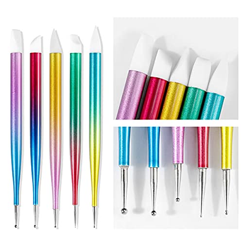 5pcs rainbow color silicone nail painting brush set with pusher nail art