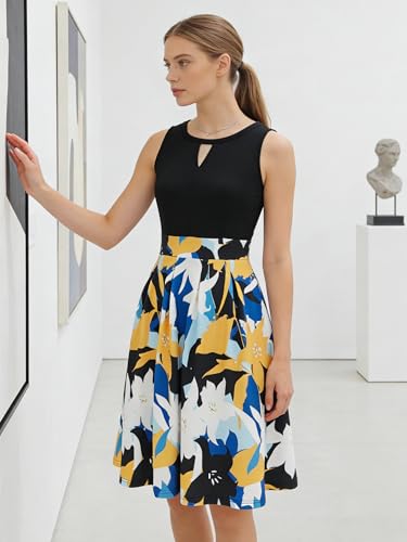 Image of Sureple Women's Retro Sleeveless Swing Casual Work Summer Party Dress with Pockets