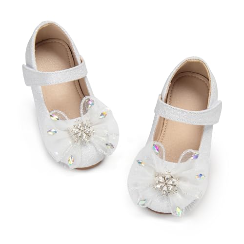 Otter MOMO Toddler Little Girls Princess Shoes Mary Jane Ballerina Flats Flower Girl Dress White Shoes Size 10