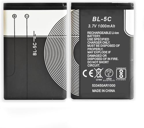 BL-5C 3.7V 1000mAh Rechargeable Battery Suitable for Household Radio with Current Protection 2 Pieces (Black)