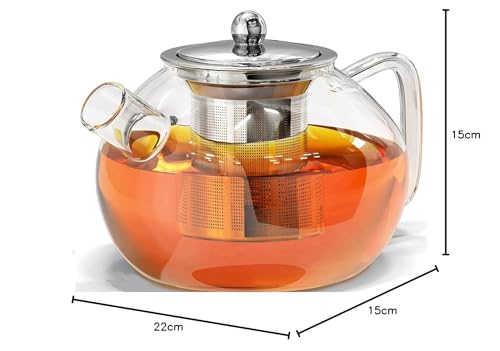 Image of Gas Stove Safe Glass Kettle - 1000ml Borosilicate Teapot with Steel Infuser, Heat-Resistant Design & Drip-Free Spout for Loose Leaf and Blooming Teas (1000ml)