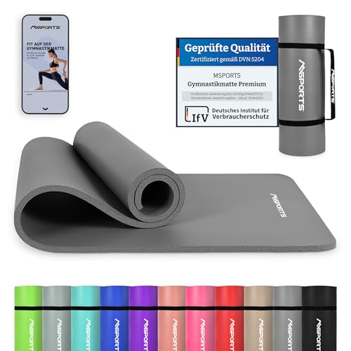 MSPORTS Gymnastikmatte Premium inkl. Tragegurt + Übungsposter + Workout App I...