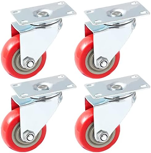 Online Best Service 4 Pack Caster Wheels Swivel Plate Casters On Red Polyurethane Wheels (3 Inch Plate)