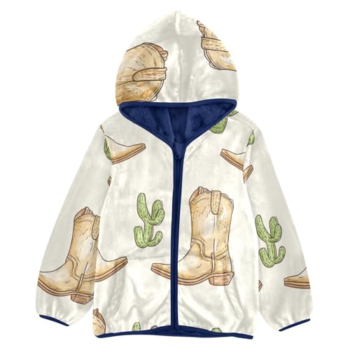 Cactus Cowboy Boots Girls Fleece Jacket Girls Fall Jacket Girls Zip Up Hoodie Girls Sherpa Jacket 2-10T