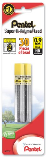 Pentel Super Hi-Polymer Lead Refill, 0.9 mm, HB, 30 Pieces of Lead (L509BP2HB-K6)