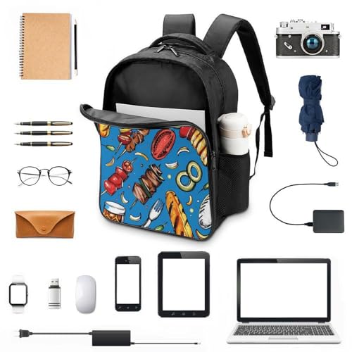 Food Barbecue Beers Funny 16 Inch Backpack for Men Women Casual Daypack with 2 Compartment for Travel Work3