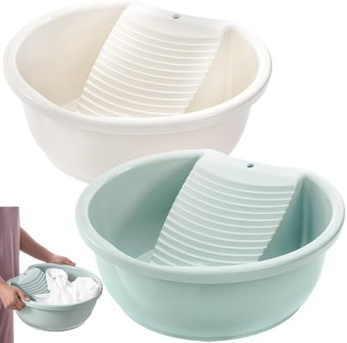 SOUJOY 2 Pack Washboard Basin for Hand Washing Clothes, Plastic Non-Slip Washtub with Integrated Washboard, Small Delicate Articles Washing Clothes Laundry for Home and Outdoor image 5