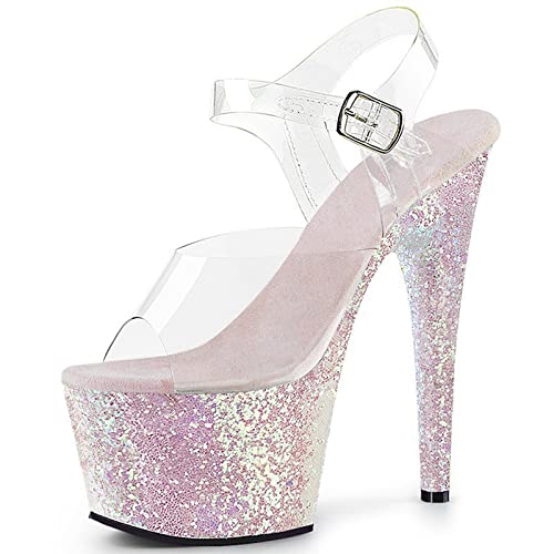 Talons Aiguilles Transparents 17 cm Anti-Glisse avec Plate-Forme et Boucle Arrière
