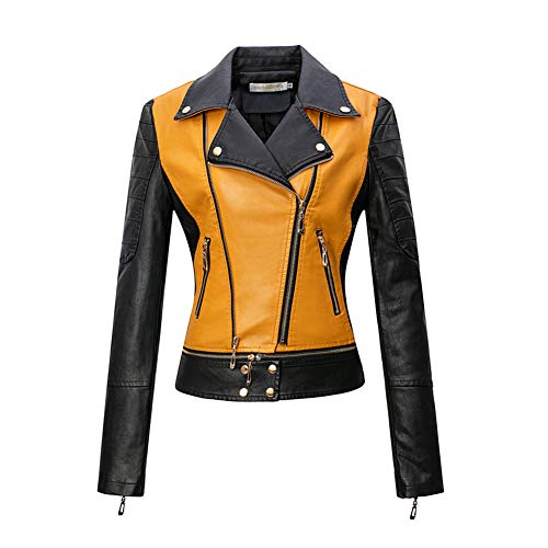 HONGBI Mujer Chaqueta Blazer de Cuero PU,Chaqueta con Bolsillos y Cremallera,Chaqueta Corta de Cuero Sintético con Bordados De Flores Slim Biker Abrigo Cazadora Polipiel de Solapa,Chaqueta Moto S