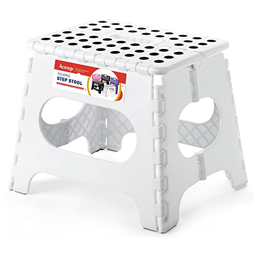 ACKO 11Inch Folding Step Stool - The Lightweight Stool is Sturdy Enough to Support Adults and Safe Enough for Kids. Opens Easy with One Flip. Great for Kitchen, Bathroom, Bedroom, Kids or Adults White