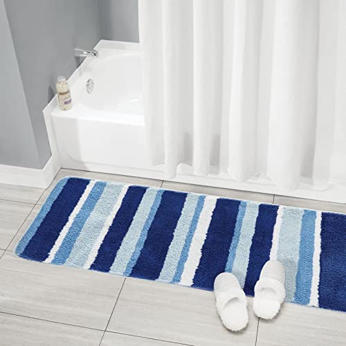Mdesign Soft Microfiber Polyester Spa Rugs For Bathroom Vanity, Tub/Shower - Water Absorbent, Machine Washable - Plush Non-Slip Rectangular Accent Rug Mat - Striped Design, Set Of 3 Sizes - Blue #TOP5