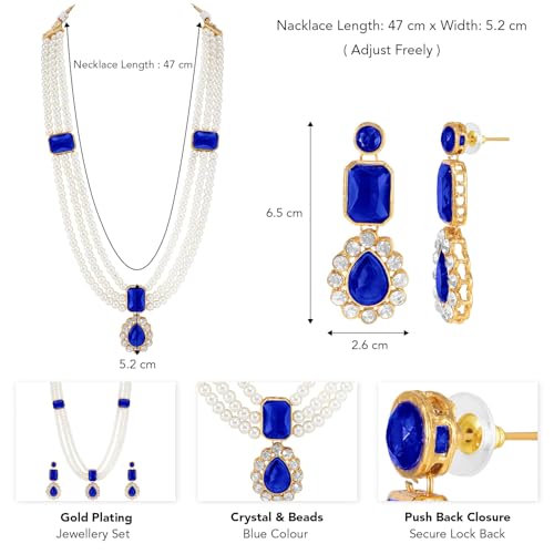 Image of Peora Crystal Faux Pearl Kundan Necklace & Jewellery Set Gift for Women