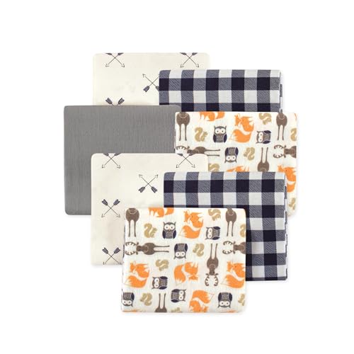 Image of Little Treasure Hudson Baby Cotton Poly Flannel Receiving Blankets Multipack, Orange Forest, 30x30 inches