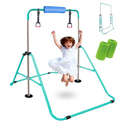 Triclicks Barre de Gymnastique pour Enfants, Barre d'entraînement Pliable avec Hauteur réglable, Barres Horizontales Extensibles pour Enfants, Filles, garçons (Vert)