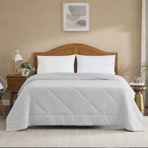 Oversized Cooling Comforter King/California King Reversible Diamond-Quilted Comforter with Elegant Trim Lightweight Breathable Blanket for Hot Sleepers Night Sweats & All-Season Comfort Silver