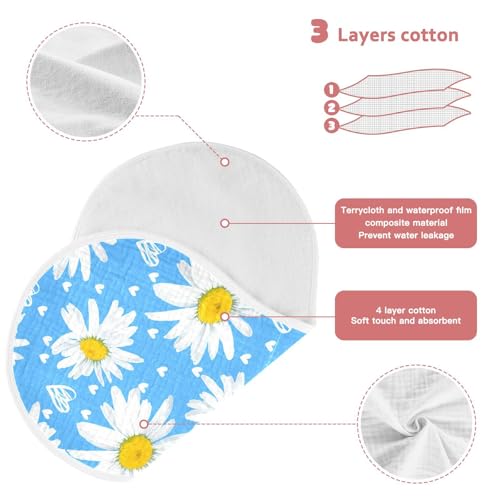 J JOYSAY Heart Daisy Blue Baby Burp Cloths for Boys Girls Large 22''x11'' Cotton 4 Layer Baby Essentials for Newborn one sizex23