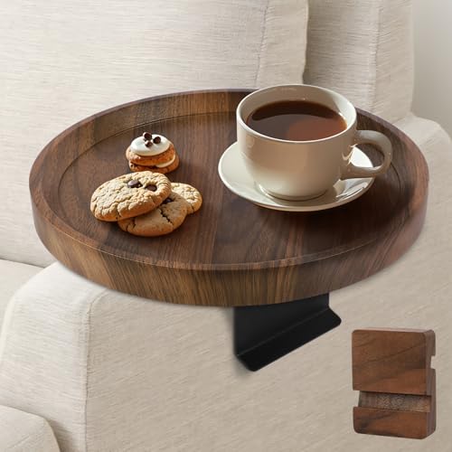 Xiyilike Couch Tray, Adjustable Couch Table and Detachable Wooden Couch armrest Tray, Multifunctional Clip on armrest Table, with Phone Holder Suitable for Dining, Snacks, Remote Control