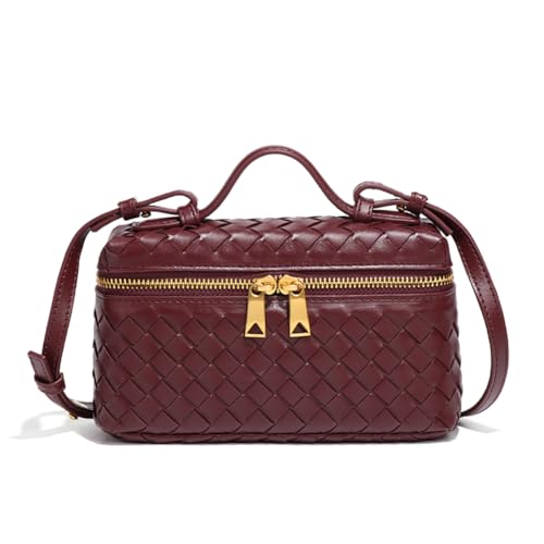 Eautyba Bolsa feminina de tecido transversal moderna de couro com alça superior, Vinho tinto