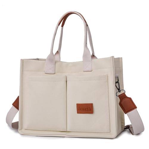 Image of Cherry Tote Bag for Women Canvas Patched Purse Cute Shoulder Bag Multi-Pocket Satchel Handbag for work travel