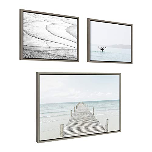 Kate and Laurel Sylvie Beach Canvas Wall Art Collection by Pete Olson and Amy Peterson, Set of 3, 16x20 and 23x33 Gray, Chic Coastal Art Set for Wall - Image 5