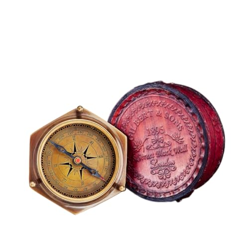 Brújula de Latón Compacta con Funda de Cuero miniatura 1