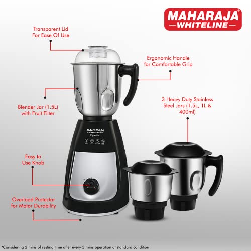 Maharaja Whiteline Joy Elite Mixer Grinder with 4 Jars, Long Lasting Performance with 750 Watt Motor | Jar Flow Breaker | 5 Year Motor Warranty (Black & Grey) - Image 5