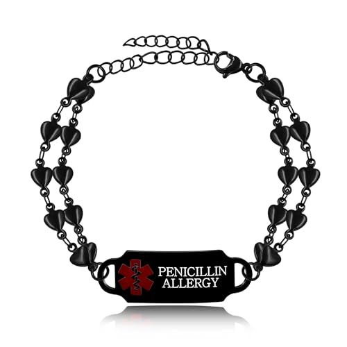 Bracelet médical unique pour femme en acier inoxydable avec cœur d'alerte