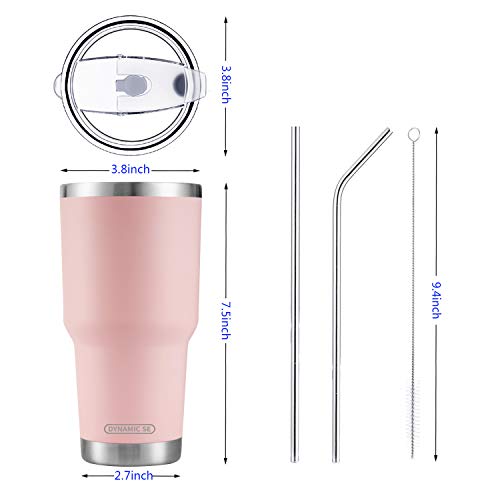 Image of 30oz Sakura Pink Tumbler Stainless Steel Double Wall Vacuum Insulated Mug with Straw and Lid, Cleaning Brush for Cold and Hot Beverages