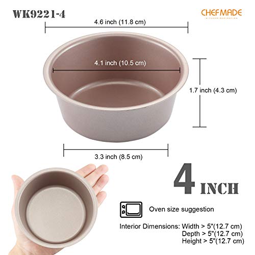 Chefmade Mini Cheese Cake Pan Set, 4-Inch 4Pcs Non-Stick Round Cake And Loaf Bakeware For Oven And Instant Pot Baking (Champagne Gold) #TOP1